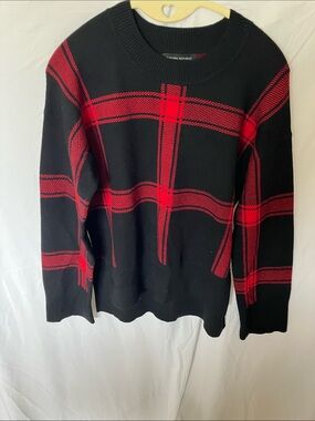 Banana Republic Black Crewneck Sweater with Red Plaid
